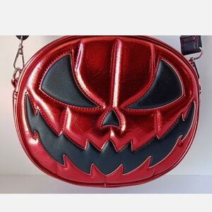 Pain  Love Stitches Red Metallic Pumpkin Purse